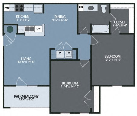 Two Bedroom / One Bath Unit Floor Plan 2